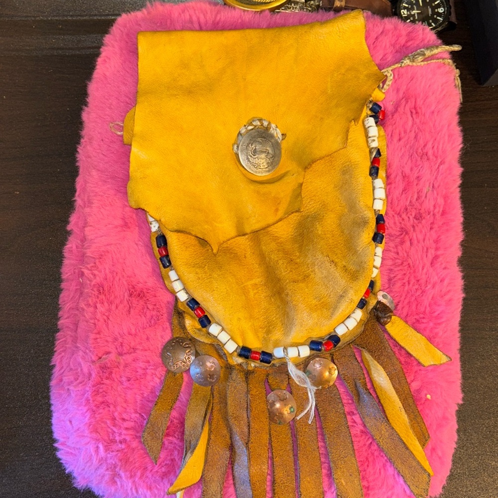 Vintage Native American 🪶 Handmade Deer Leather Belt Pouch satchel with